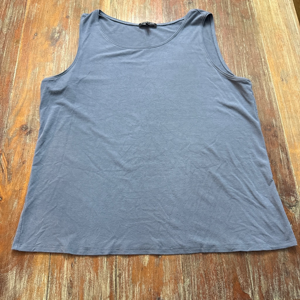 Eileen Fisher Blue Scoop Neck Tank Top Rayon Lycra Stretch Jersey XL Made in USA